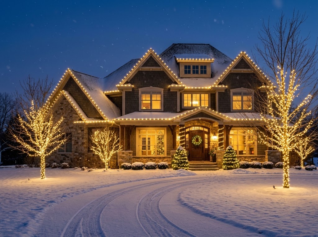 A large home lit by our crew